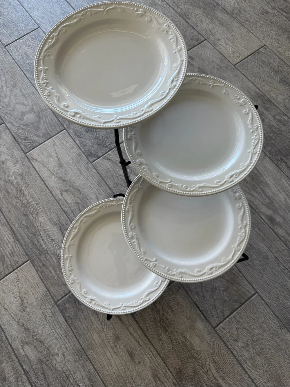 Ceramic Serving / Hostess Plate Set on Metal Serving Stand - Home Dining